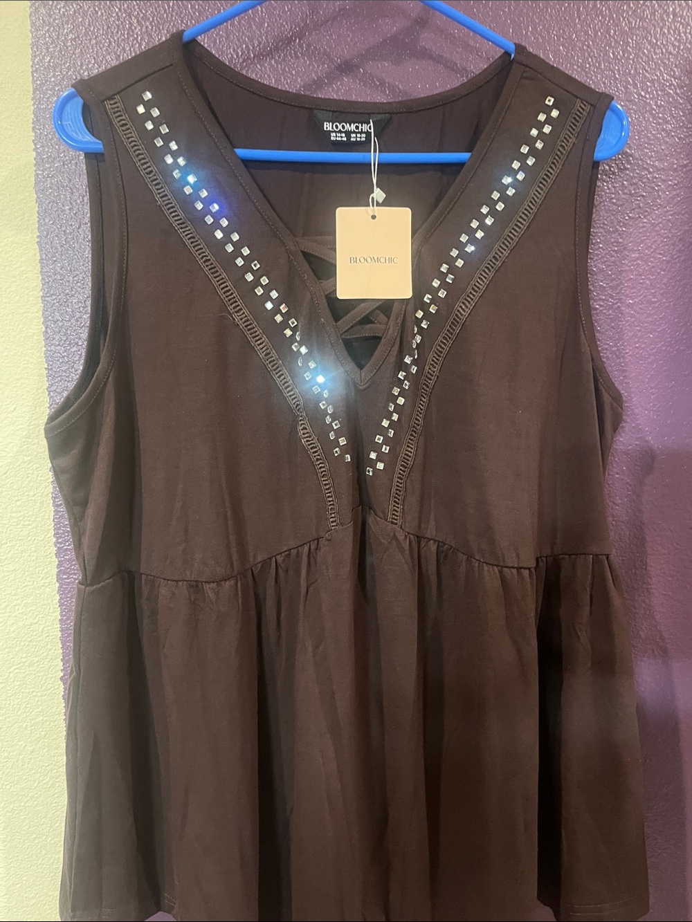 BloomChic Brown Sleeveless V-Neck Tank with Embellished Trim-4